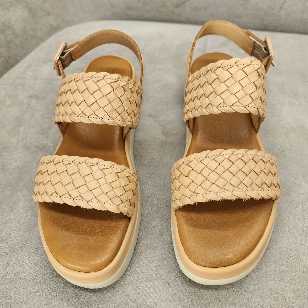 Dune London Flatform Sandals 10 Tan Woven Leather Lorris Chunky Lug Sole Strappy - Picture 2 of 16
